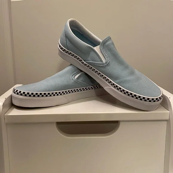Vans | Shoes | Vans Light Blue With Checkerboard Slip On Shoes | Poshmark